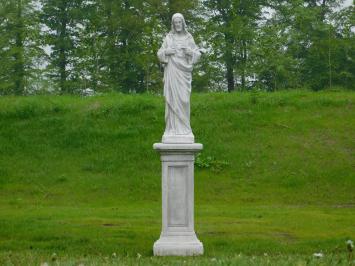 Sacred Heart statue on pedestal - solid stone