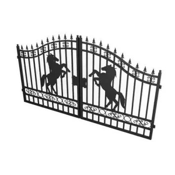 Beautiful black wrought iron gate – 596 cm wide – with rearing horse