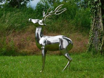 Hirsch-Skulptur – 70 cm – Aluminium in Nickel-/Silberoptik – Dekorative Skulptur