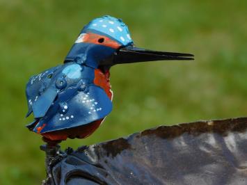 Handmade Feeding Bowl / Bird Bath – Metal – Ø 45 cm – With Kingfisher