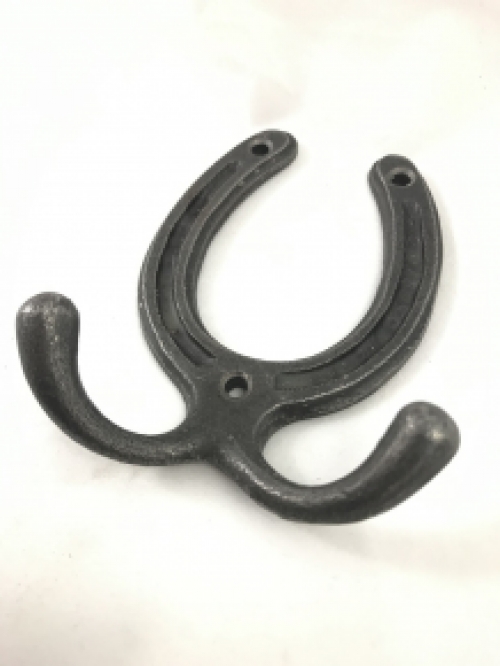 Wall coat rack horseshoe cast iron, 2 hooks, small