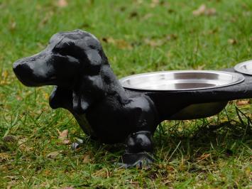 Dog as drinking and feeding bowl - cast iron - stainless steel trays - black
