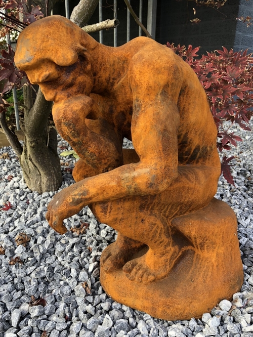 1 Sculptuur - gietijzeren beeld, de denker, geweldig mooi beeld!!