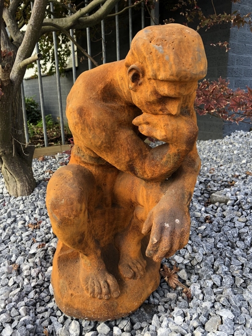 1 Sculptuur - gietijzeren beeld, de denker, geweldig mooi beeld!!