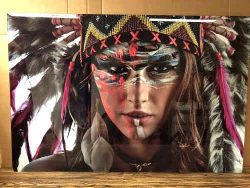 Wand decoratie kunst op glas: Indianen vrouw, super mooi in kleur!!