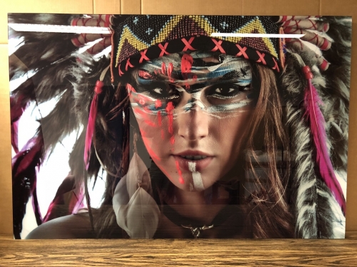 Wand decoratie kunst op glas: Indianen vrouw, super mooi in kleur!!