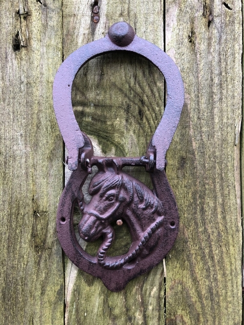 Beautiful door knocker,horse with horseshoe, cast iron.