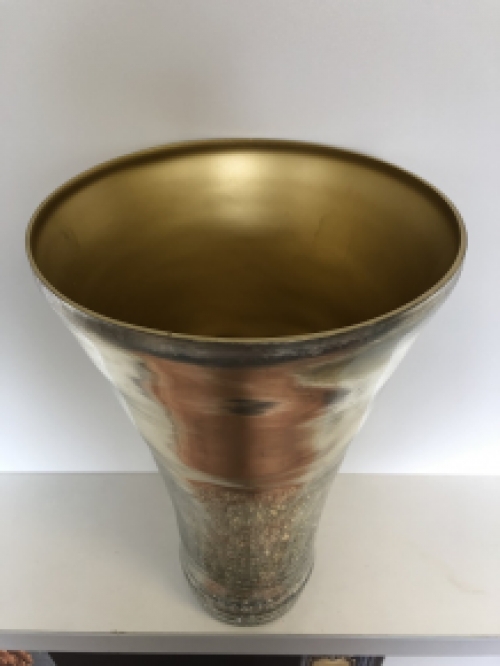 Mooie forse glazen vaas, hand beschilderd, zilver-gold, fraai!!