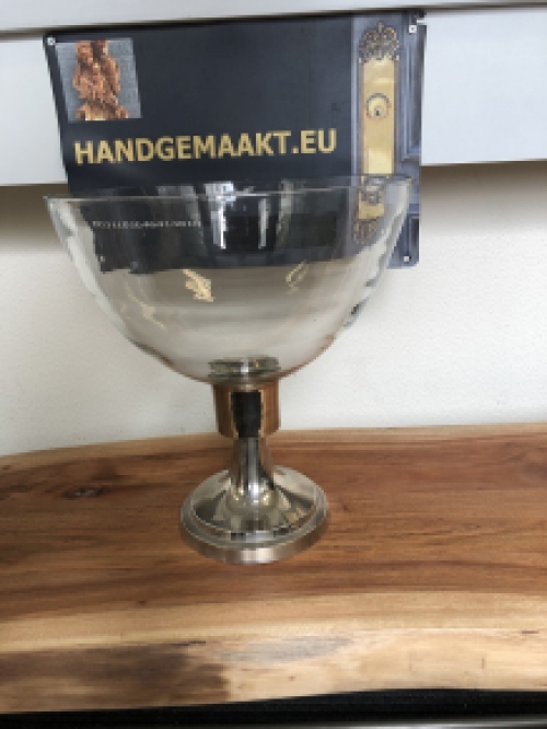 Forse schaal, vaas, kom, glas op nikkelen voet, fraai. LAATSTE!!