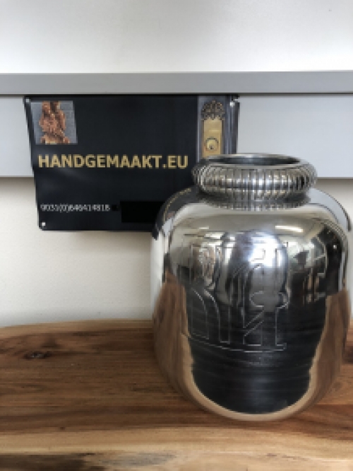 Vaas - kan-kruik- aluminium XL, zilver-look, met inscriptie, zeer fraai.
