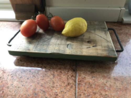 Coaster, carving tray with metal handle, rustic tray made of solid wood