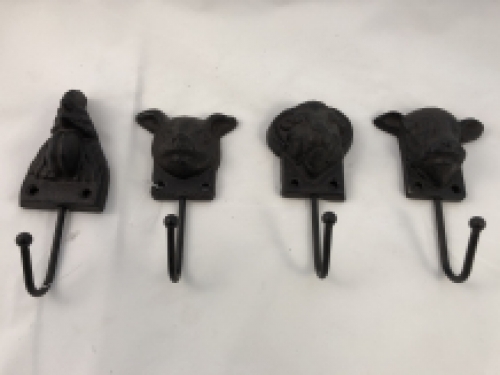 Set of 4 Coat hooks - Farm Animals - Cast iron - Antique Brown