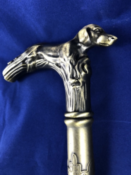 Wandelstok aluminium steel met messing hond handvat.