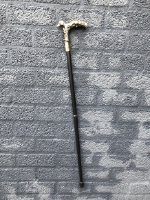 Wandelstok aluminium steel met messing hond handvat.
