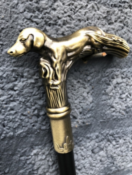 Wandelstok aluminium steel met messing hond handvat.