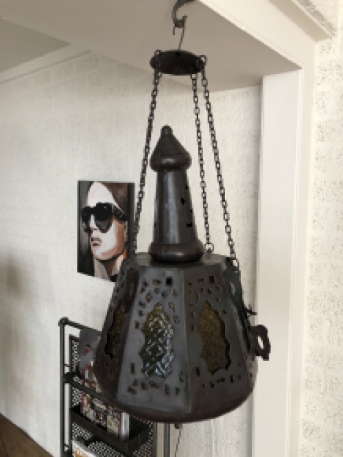 Hang lantaarn geheel metaal met glas, zeer uniek en gaaf!!
