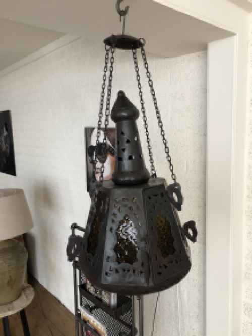 Hang lantaarn geheel metaal met glas, zeer uniek en gaaf!!