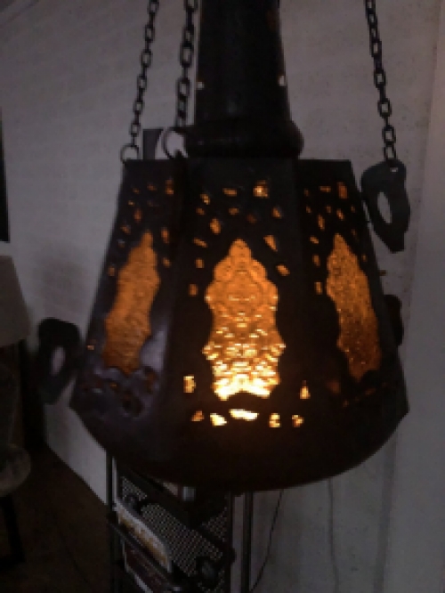 Hang lantaarn geheel metaal met glas, zeer uniek en gaaf!!