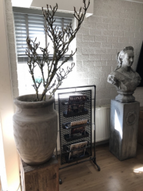 Beautiful large wooden vase-pot in the color gray.