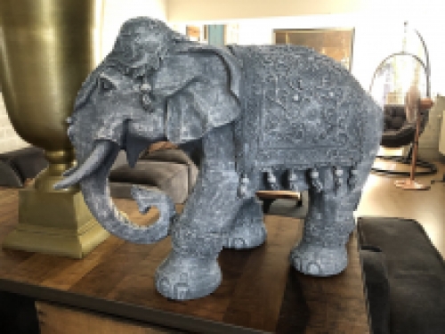 Elephant India, decoration, culture, Asia, statue, vintage, traditional, polystone gray.