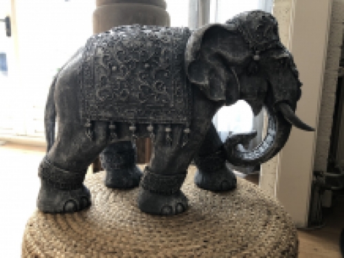 Elephant India, decoration, culture, Asia, statue, vintage, traditional, polystone gray.