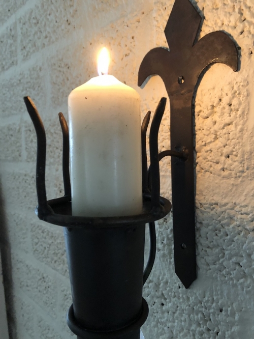 Castle torch as a candle holder, metal