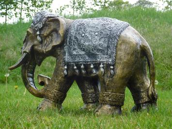 Elefantenstatue im indischen Stil – 60 x 45 cm – Gold/Silber – Polystone