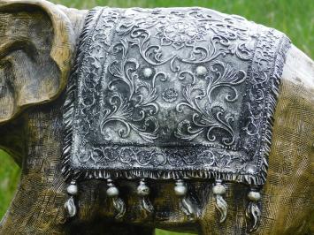Elefantenstatue im indischen Stil – 60 x 45 cm – Gold/Silber – Polystone