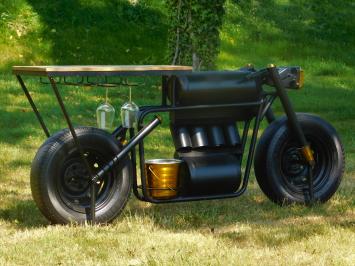 Industrial Motor Side Table | Bar Table - with Wine Bottle Holders and Wine Glass Rack