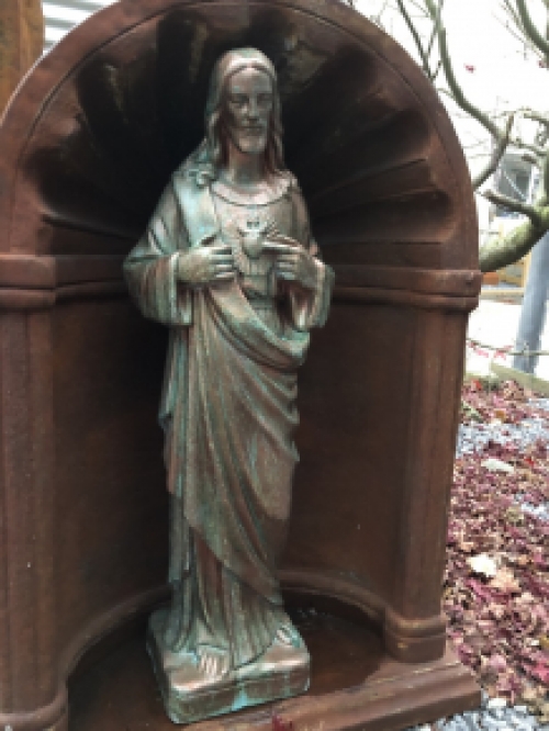 Jesus sacred heart statue, full stone, color copper look, beautiful appearance!!