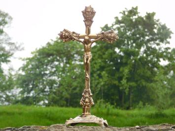 Jesus on the cross, brass INRI on base.