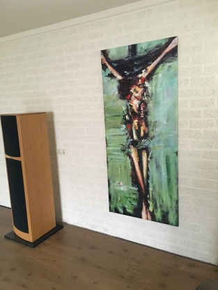 Large and beautiful abstract oil canvas of: Jesus on the cross.