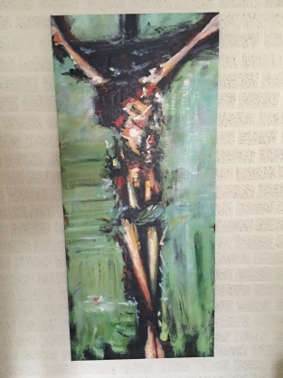 Large and beautiful abstract oil canvas of: Jesus on the cross.