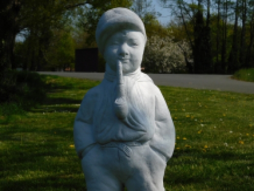 Statue boy with pipe - solid stone