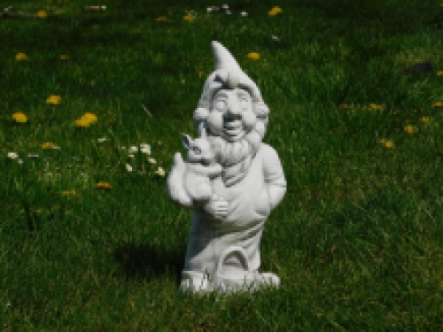 Statue gnome with squirrel - solid stone