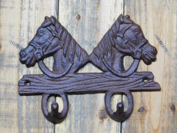 Coat rack with horses - 2-Hooks - Cast iron Brown