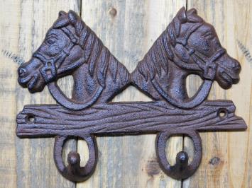 Coat rack with horses - 2-Hooks - Cast iron Brown