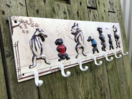 Kapstok met 6 haken, met plassende honden, komische en decoratieve kapstok