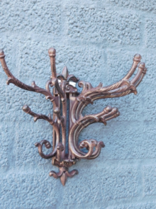 Coat hook, wall hook, multi hook, 15 hooks, cast iron brown.