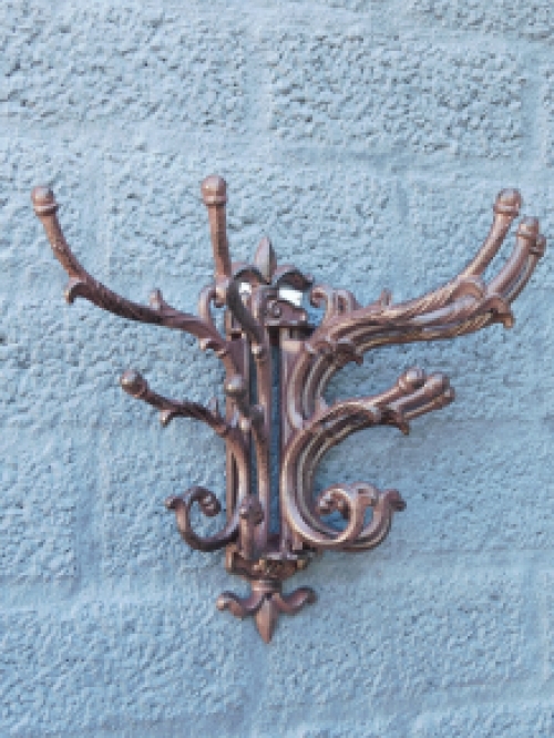 Coat hook, wall hook, multi hook, 15 hooks, cast iron brown.