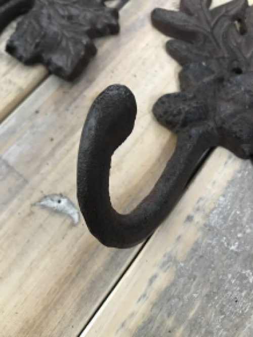 Coat hook in set, cast iron coat rack in antique brown as (2x) oak and maple