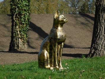 Beeld Bastet - Egyptische Godin - goud met zwart - polystone
