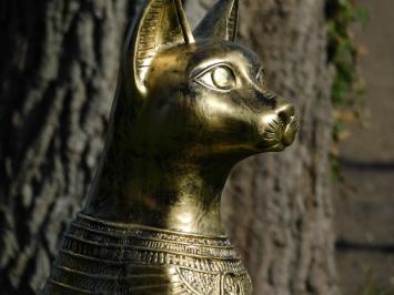 Beeld Bastet - Egyptische Godin - goud met zwart - polystone