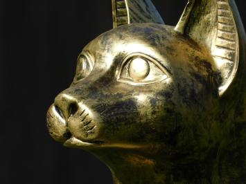 Beeld Bastet - Egyptische Godin - goud met zwart - polystone