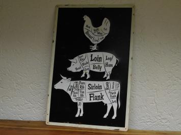 Wall Sign Chicken, Pig and Cow - Metal - Butchers' Guide