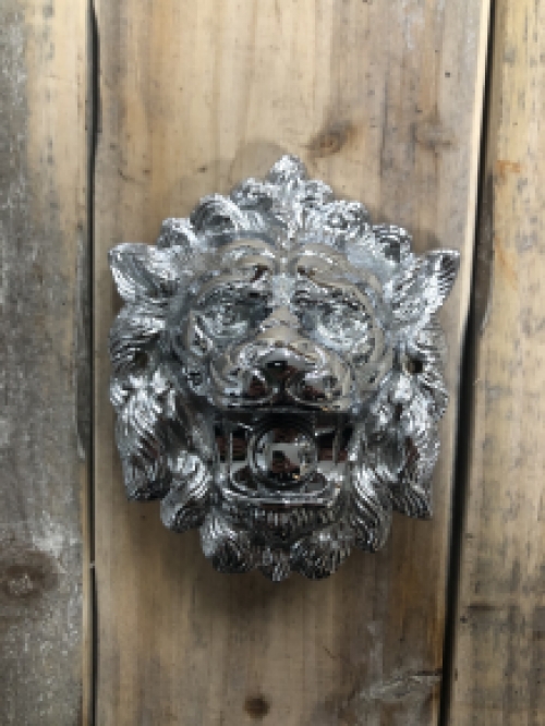 Antieke bel gepolijst chroom, deurbel leeuwenkop