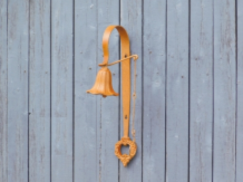 Cast iron wall bell - with wreath - rust colour - retro design