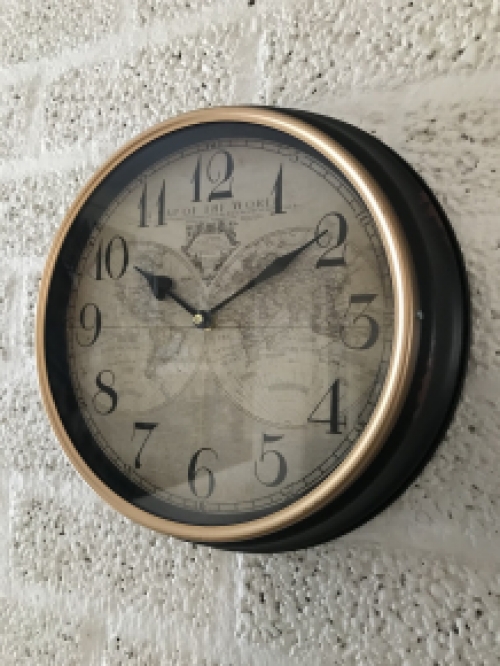 Wall clock in vintage look, clock with 18th century world motif, like antique