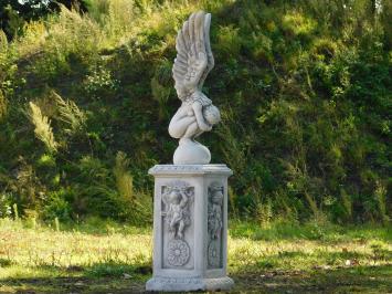 Kneeling Angel on English Pedestal - 140 cm - Stone