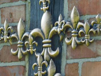 Large Cross with French Lilies - Metal - Black with Bronze - Wall ornament